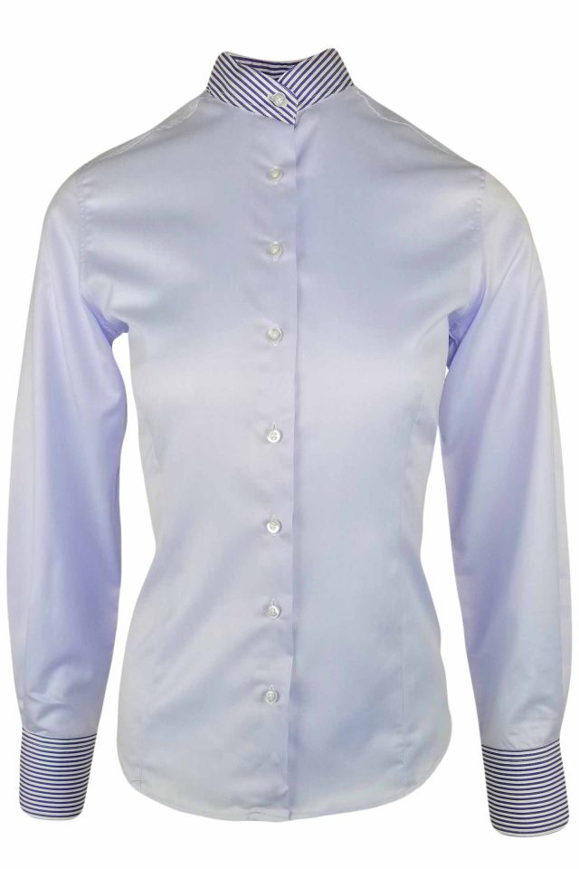 Women's Blue Mandarin Contrast - Long Sleeve - Uniform Edit