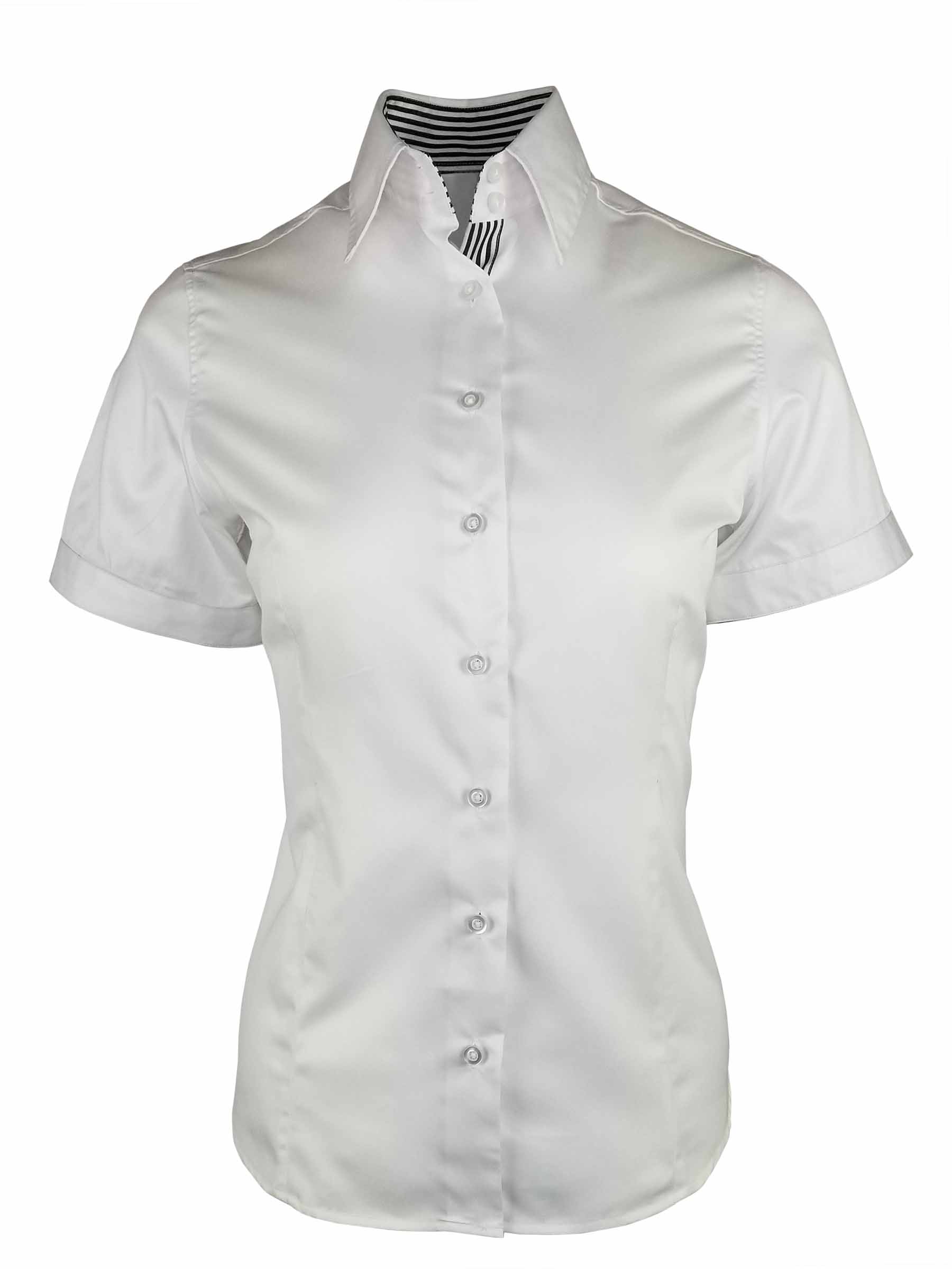 Women's White with Black Stripe Contrast Shirt - Short Sleeve - Uniform ...