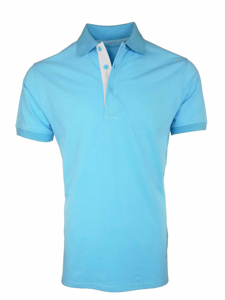 Men's Contrast Pique Polo - Powder Blue - Uniform Edit
