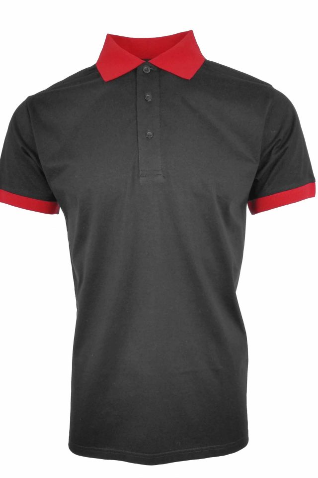 Men's Two Tone Mercerised Polo - Black and Red - Uniform Edit