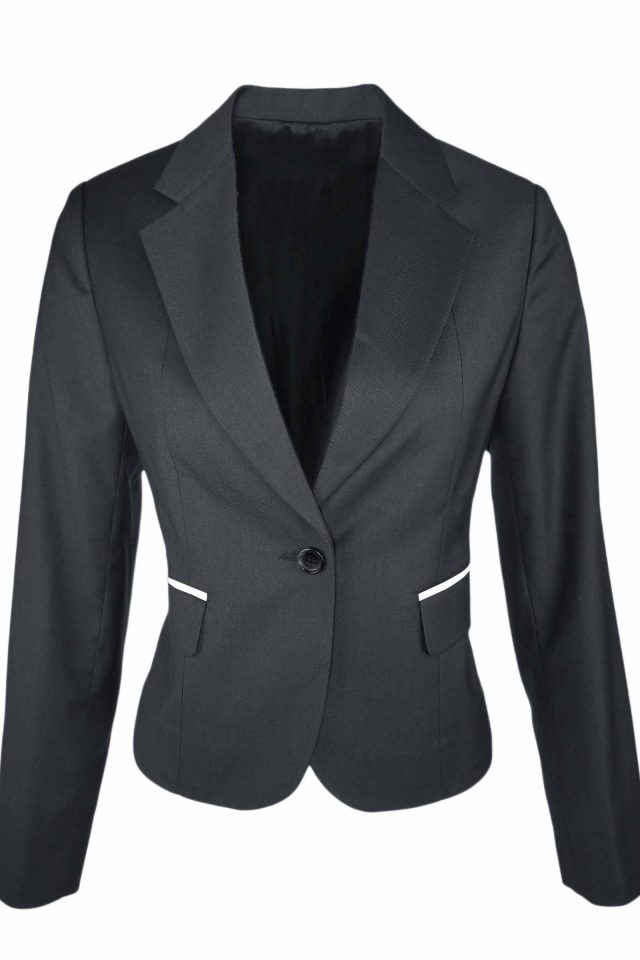 Women's Trim Crop Jacket - Charcoal with White - Uniform Edit