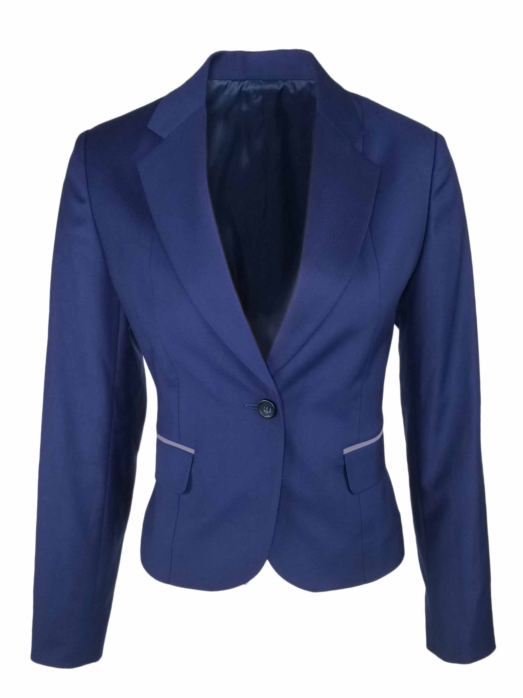 Women's Trim Crop Jacket - Royal with Grey - Uniform Edit