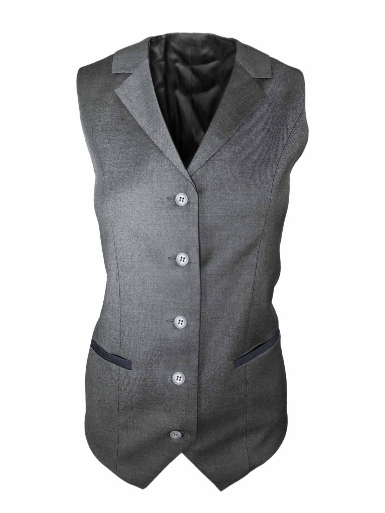 Women's Trim Collared Vest - Grey with Navy - Uniform Edit