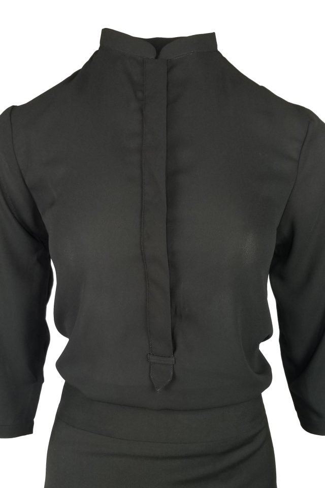Francesca Mandarin Collar Blouse - Black Three Quarter Sleeve - Image 2