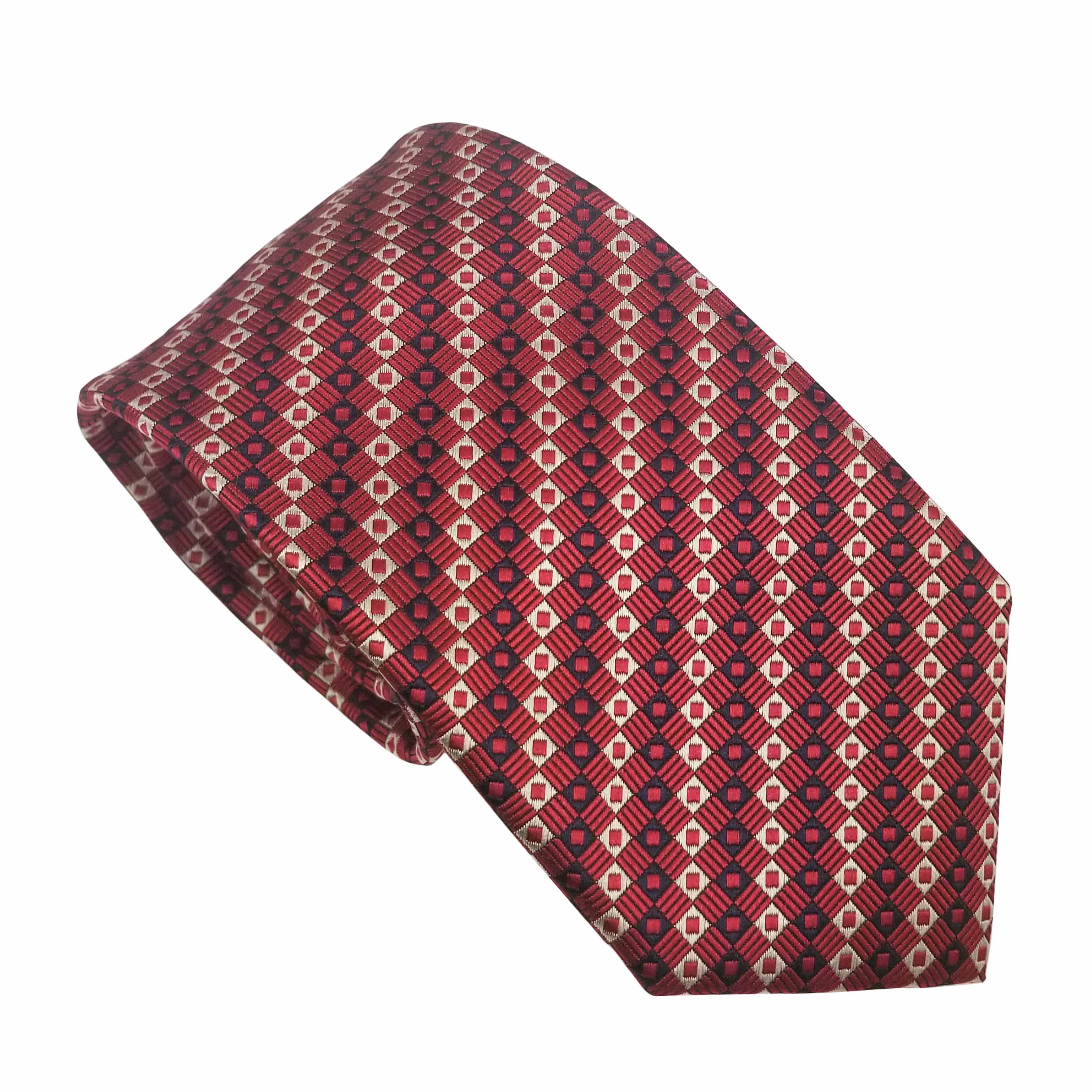 Uniform Tie Maroon With Self Pattern And Mini Squares - Uniform Edit