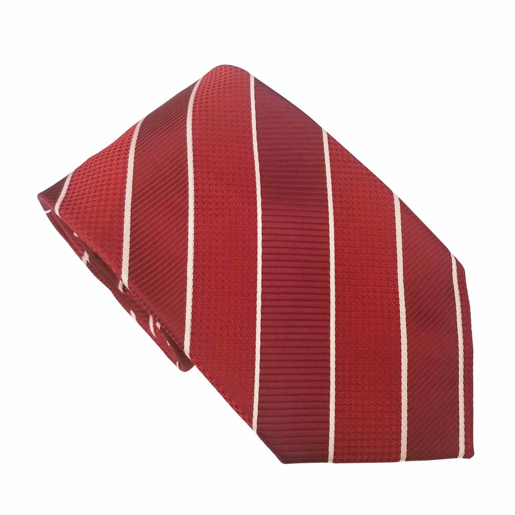 Uniform Tie Red With Diagonal Stripe In Marron And Thin White Line ...