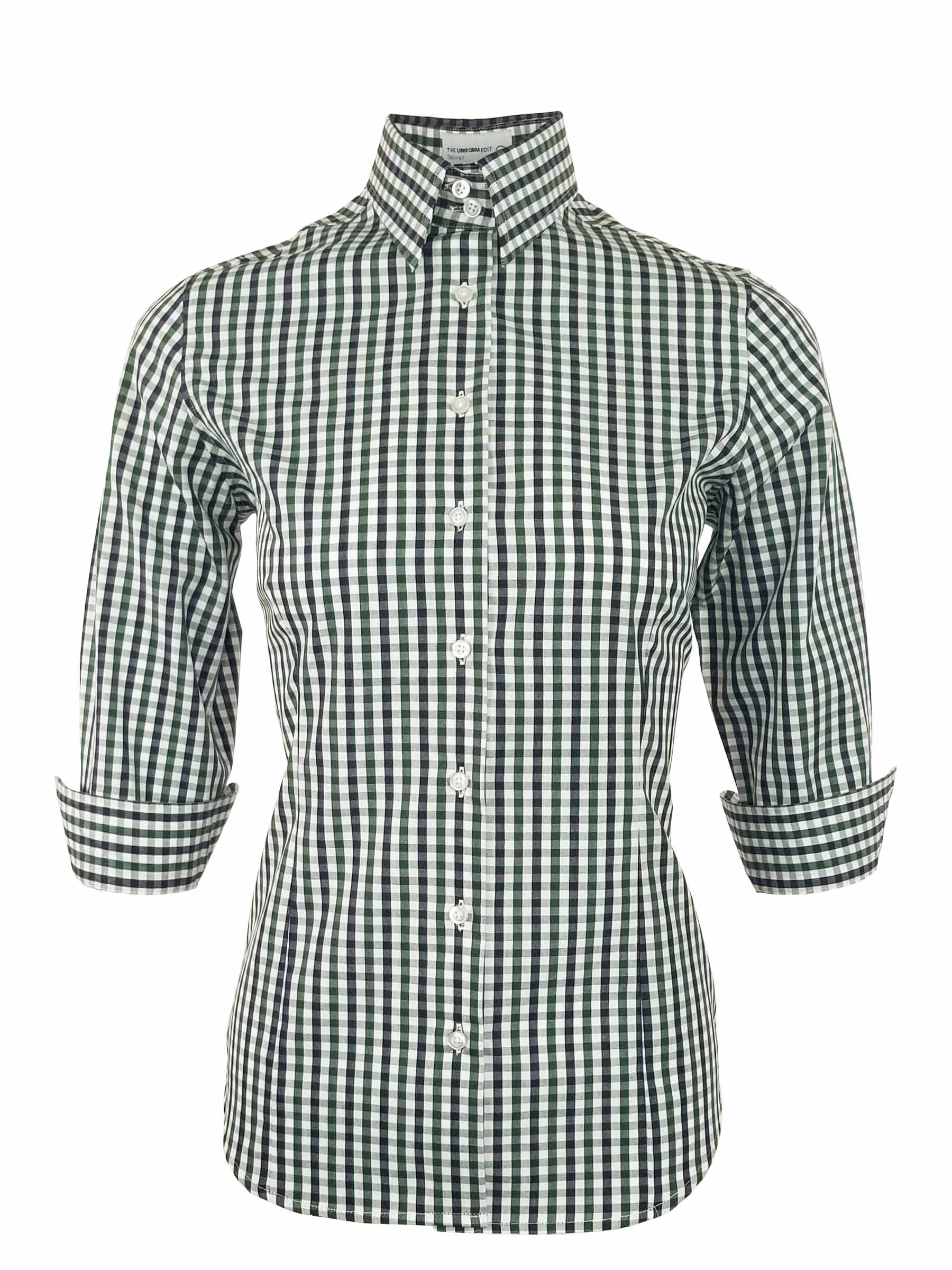 Women's Be Bold Shirt - Green Navy Check Three Quarter Sleeve - Uniform ...
