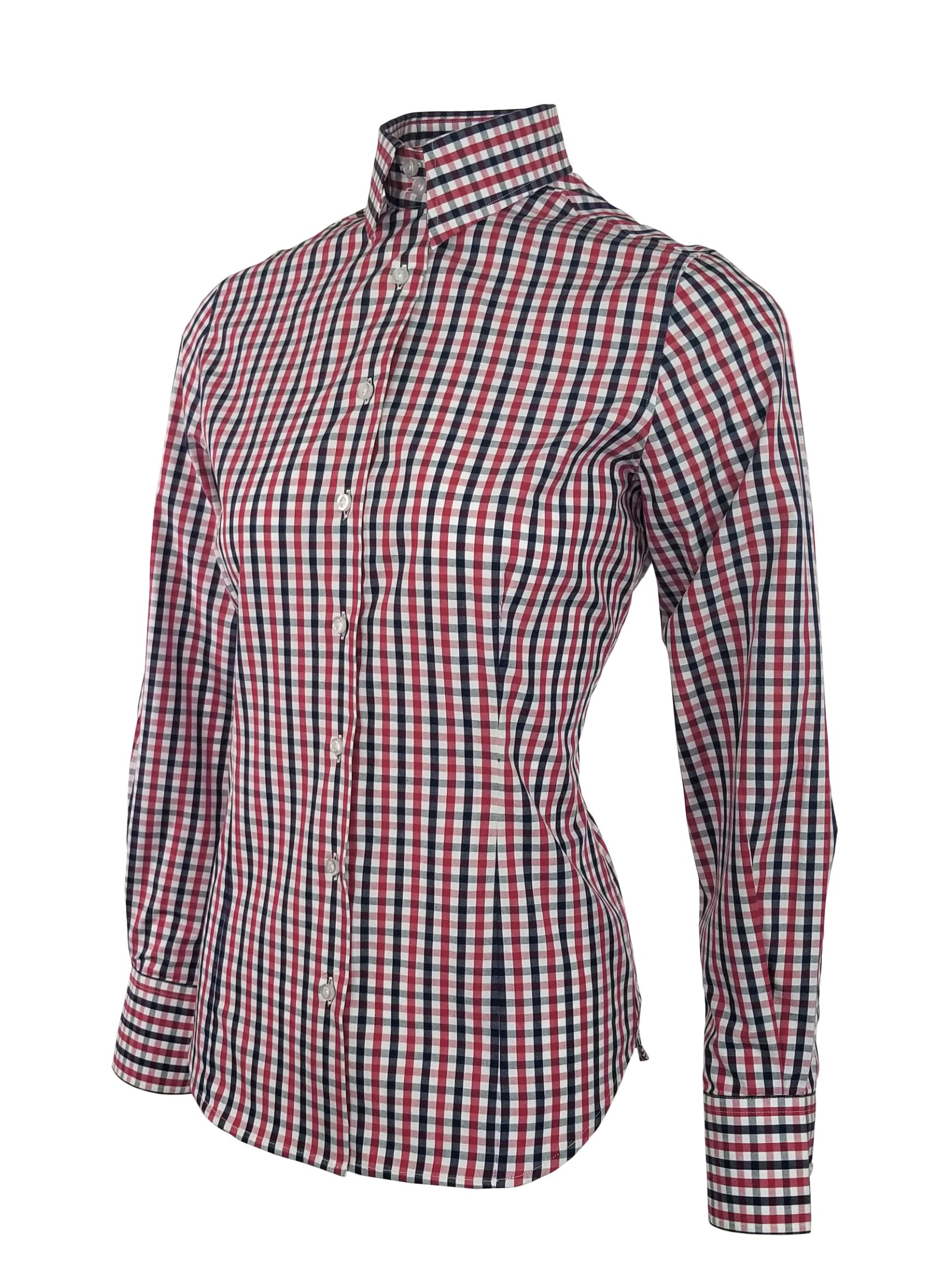 Women's Be Bold Shirt - Red Navy Check Long Sleeve - Uniform Edit