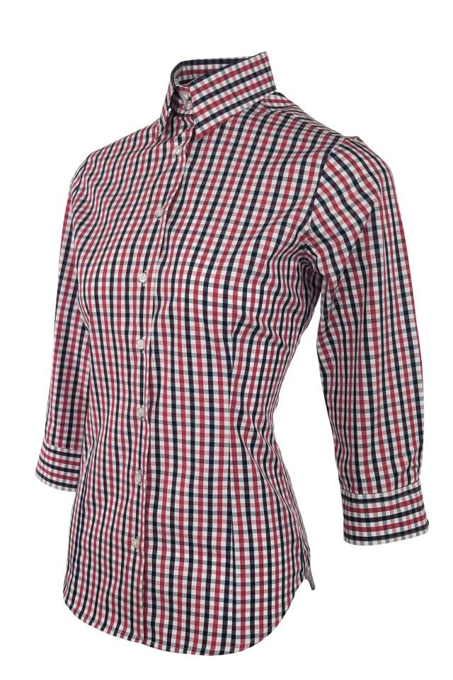 Women's Be Bold Shirt - Red Navy Check Three Quarter Sleeve - Uniform Edit