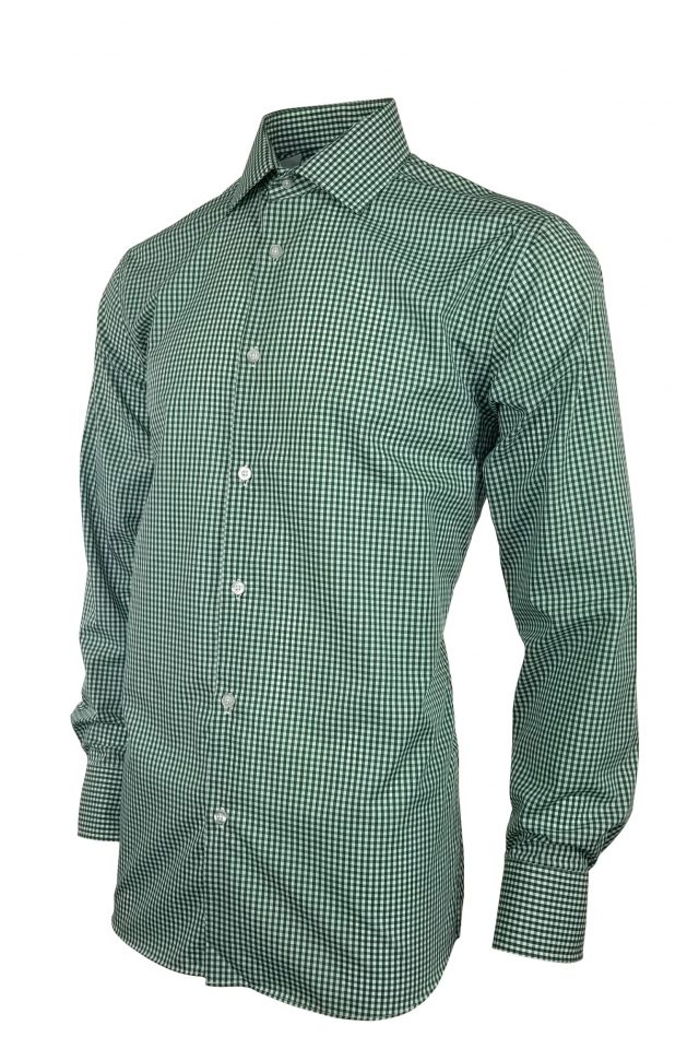 Men's Cotton Gingham Shirt - Green Check Long Sleeve - Uniform Edit