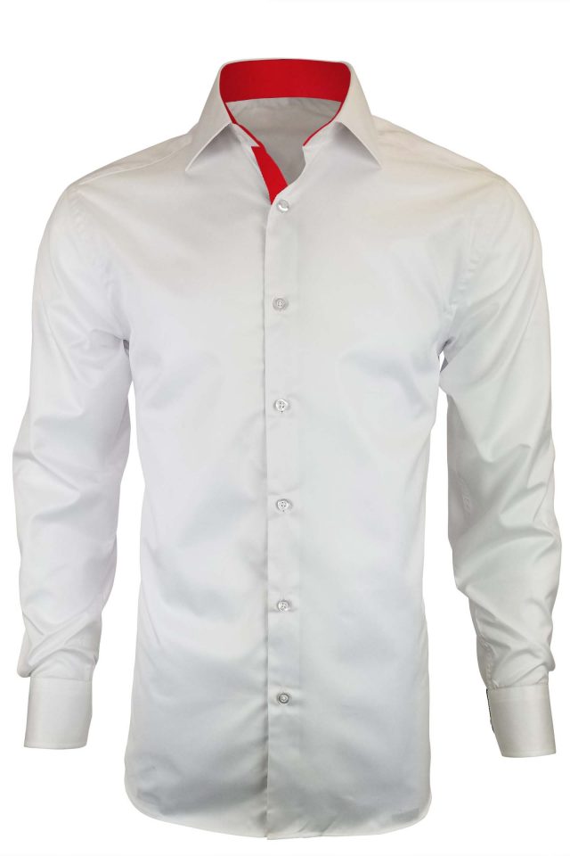 Men's White with Red PC Contrast Shirt - Long Sleeve - Uniform Edit