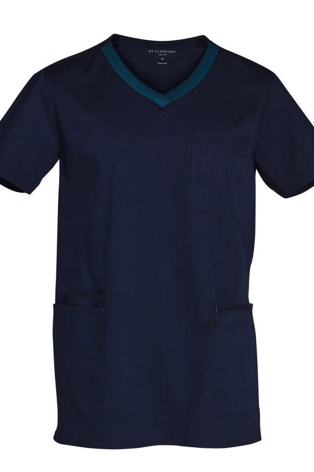 Mens V-Neck Trim Scrub Navy/Teal