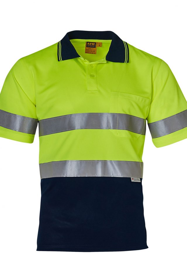 Mens Cooldry Hi-Vis Short Sleeve Polo with Reflective Tape Yellow