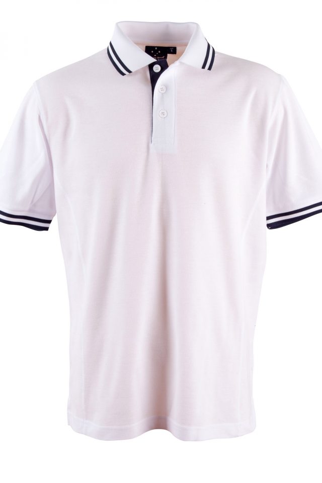 Men's Grace TrueDry Pique Short Sleeve Polo - White and Navy - Uniform Edit