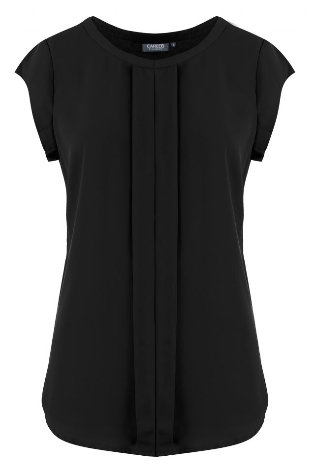 Mackenzie Blouse - Box Pleat Cap Sleeve Top Black - Uniform Edit