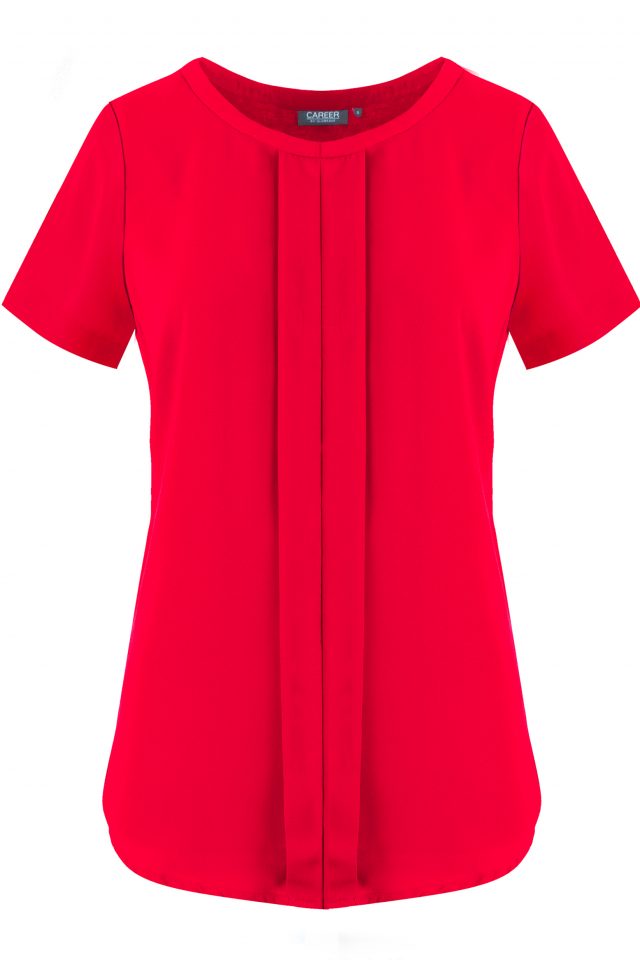 Harper Blouse - Box Pleat Short Sleeve Top Red