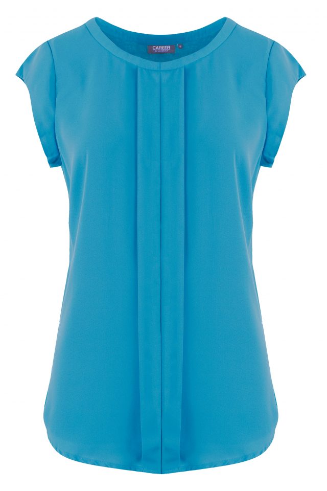 Mackenzie Blouse - Box Pleat Cap Sleeve Top Teal - Uniform Edit