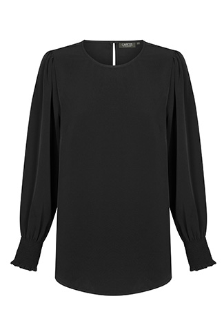 Freya Blouse - Shirred Cuff Soft Top Black - Uniform Edit