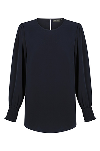 Freya Blouse - Shirred Cuff Soft Top Navy - Uniform Edit