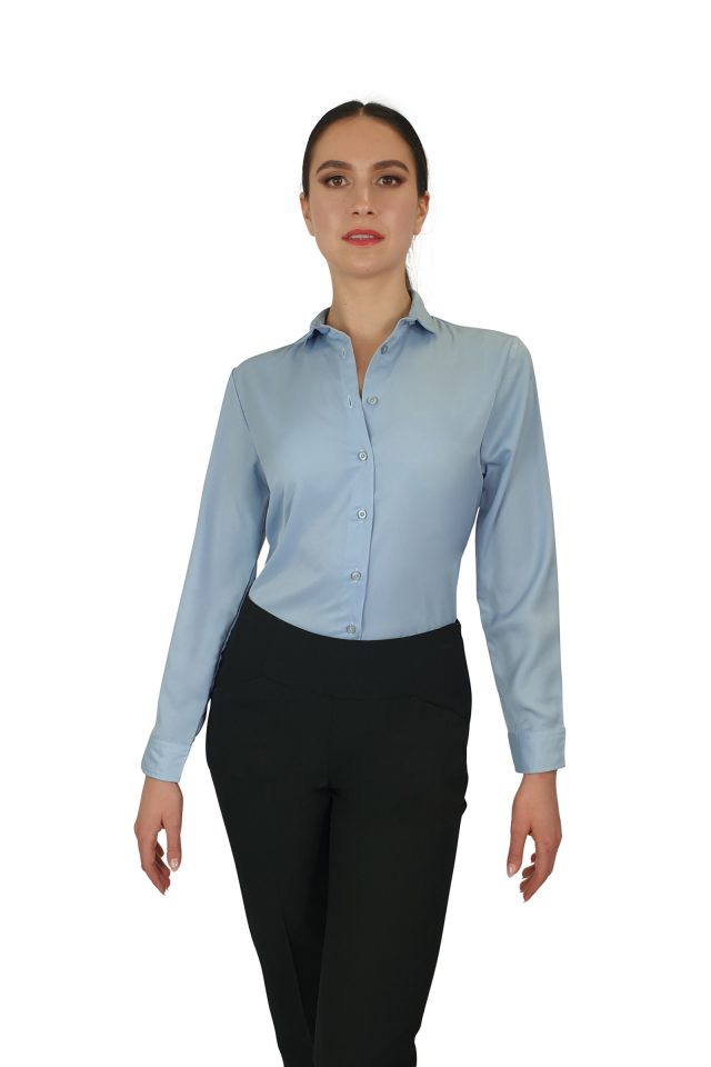 Francesca Collared Blouse - Ice Blue Long Sleeve - Image 2