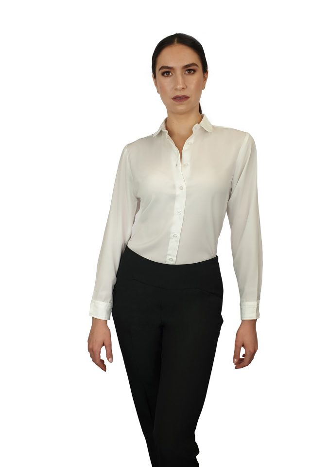 Francesca Collared Blouse - White Long Sleeve - Image 2