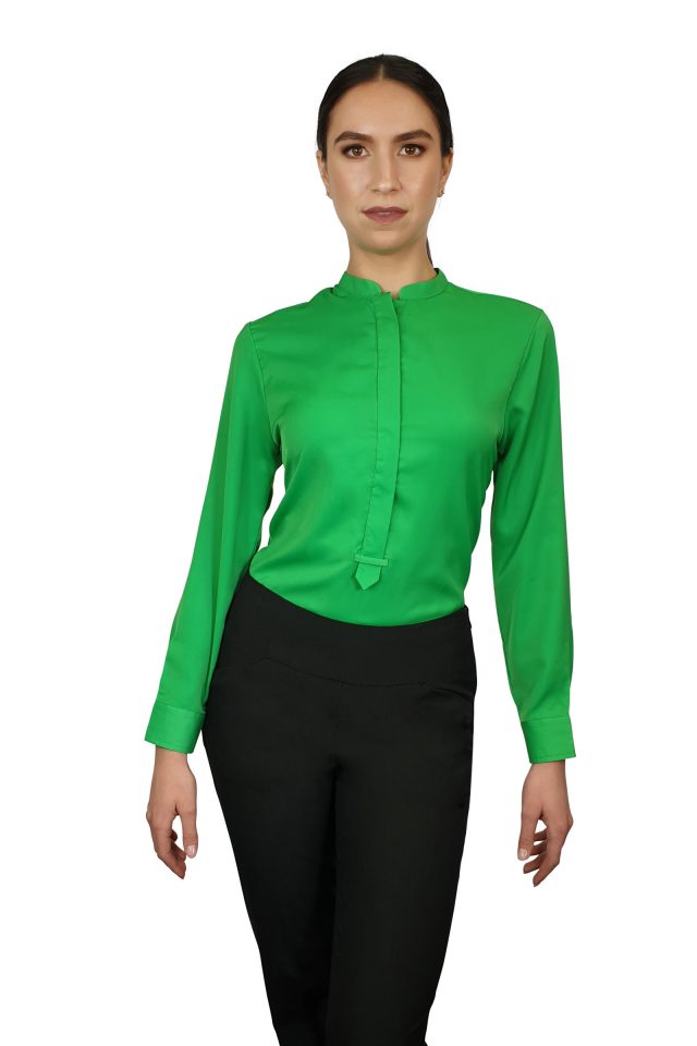 Francesca Mandarin Collar Blouse - Emerald Long Sleeve - Uniform Edit