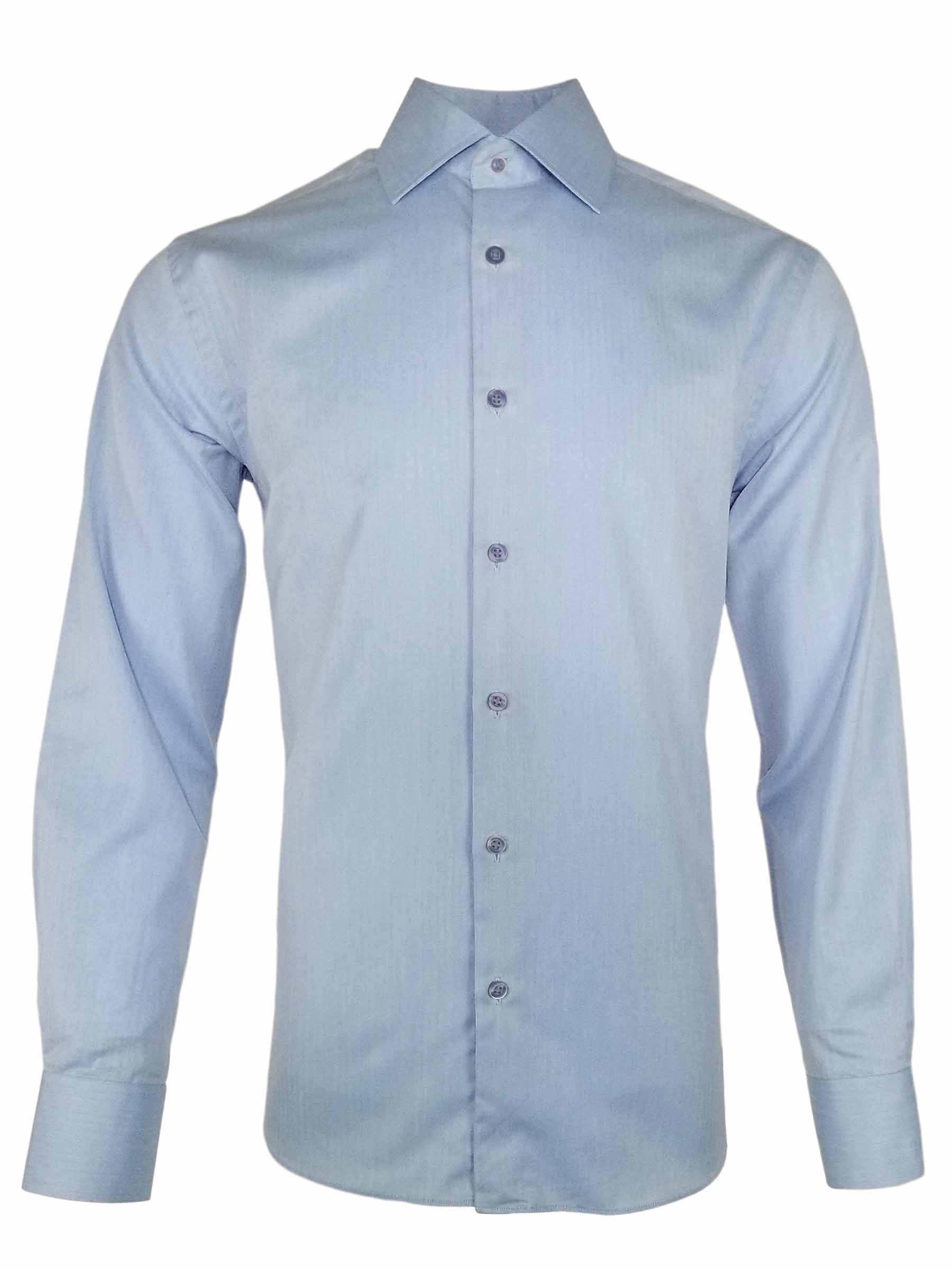Men's Euro Shirt - Blue Fine Herringbone Long Sleeve - Uniform Edit