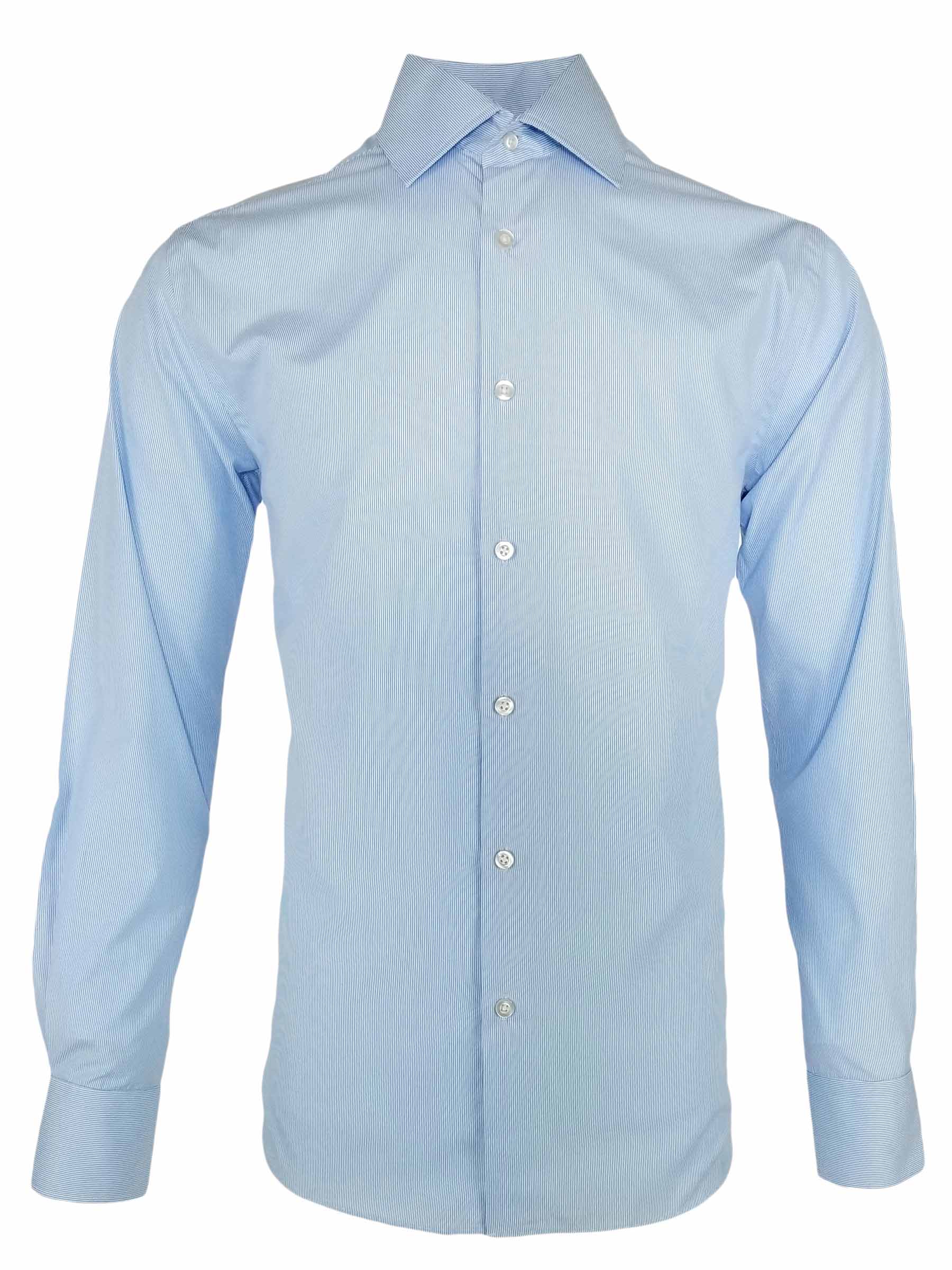 Men's Frankie Shirt - Light Blue Fine Stripe Long Sleeve - Uniform Edit