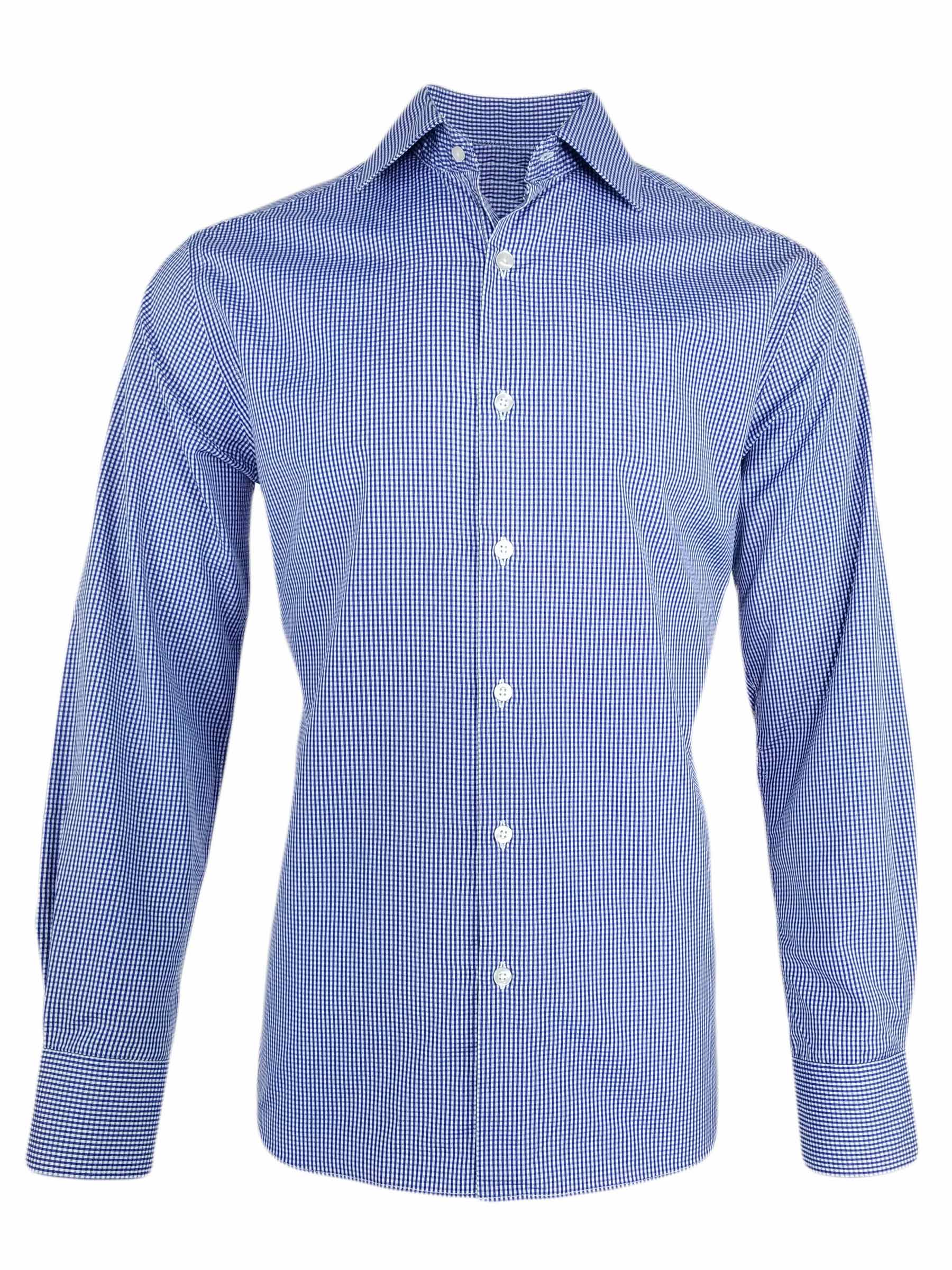 Men's Gingham Shirt - Cobalt Mini Gingham Check Shirt Long Sleeve ...