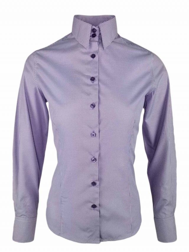 Purple Mini Gingham Check Shirt Long 