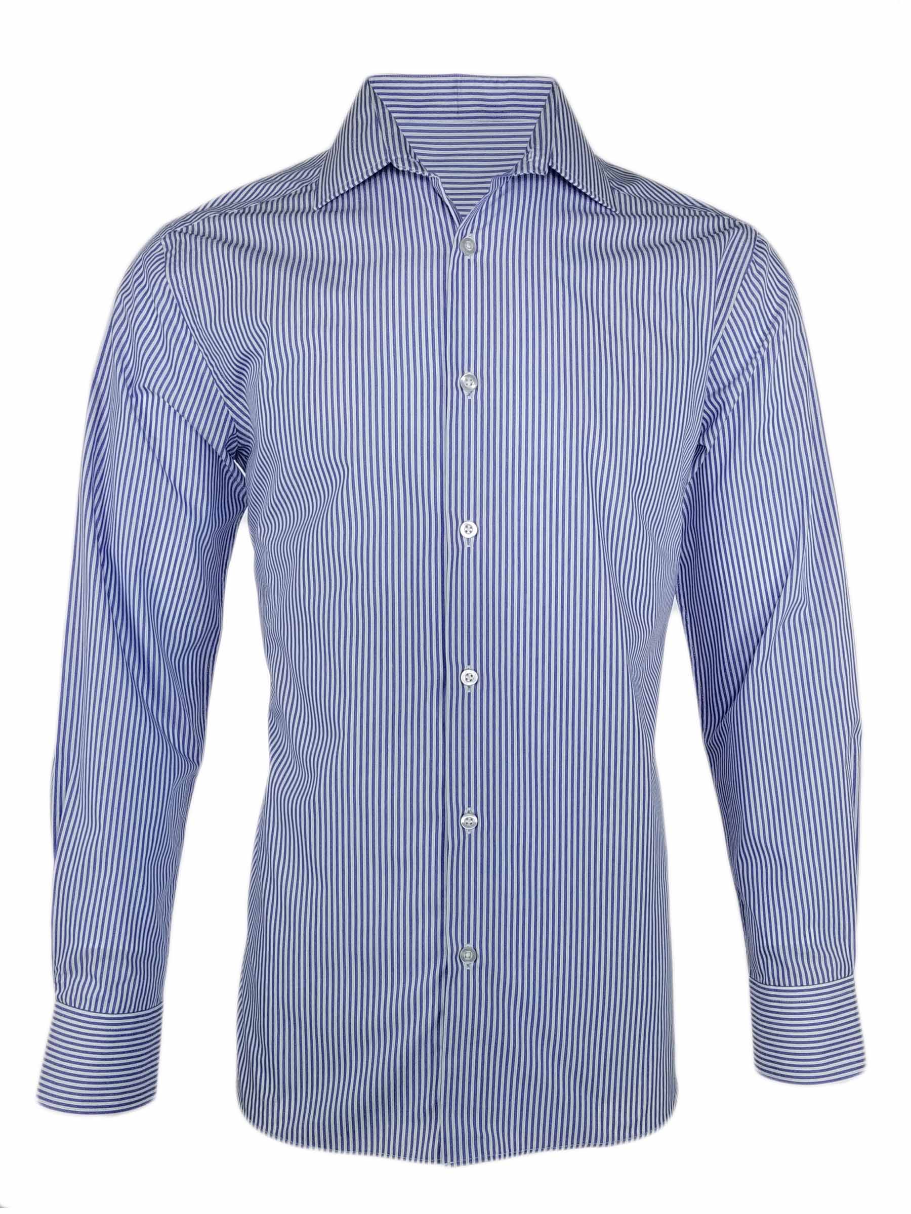 Men's Milan Shirt - Cobalt Blue and White Stripe Long Sleeve - Uniform Edit
