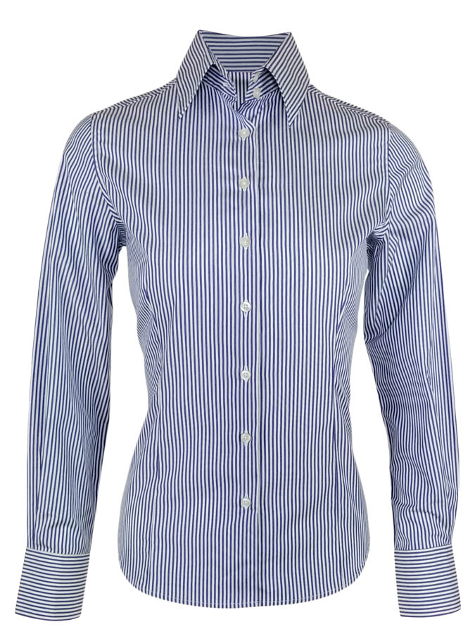 Women's Milan Shirt - Cobalt Blue and White Stripe Long Sleeve ...