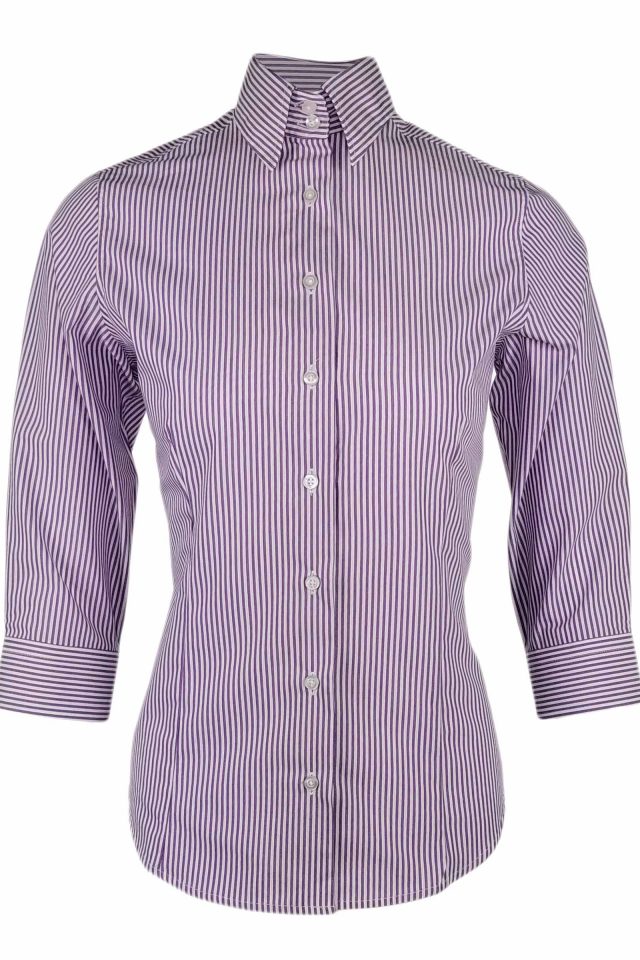 Women's Milan Shirt - Purple and White Stripe Three Quarter Sleeve - Image 2