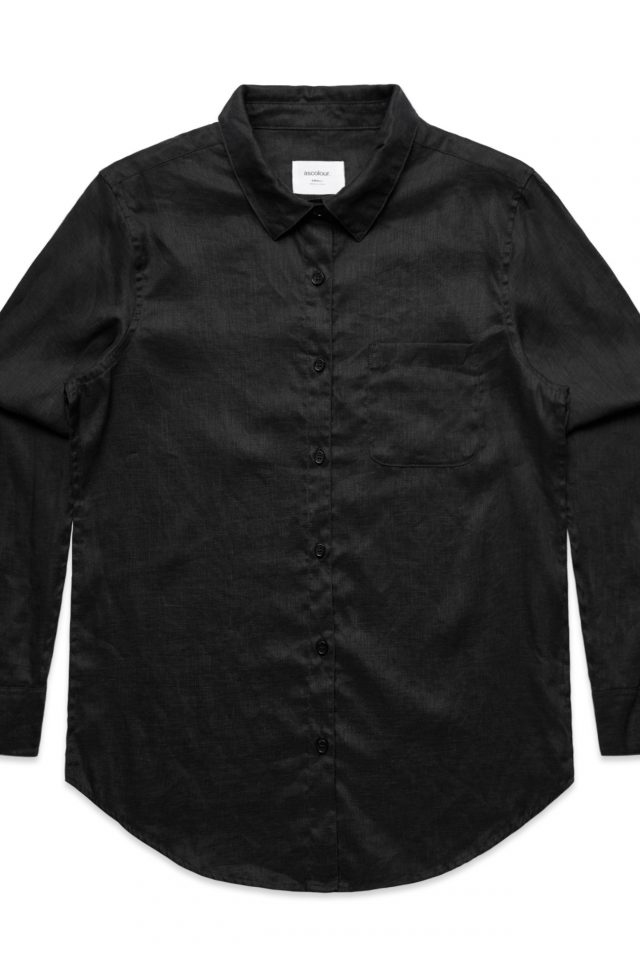 Women's AS Colour Linen Long Sleeve Shirt - Black