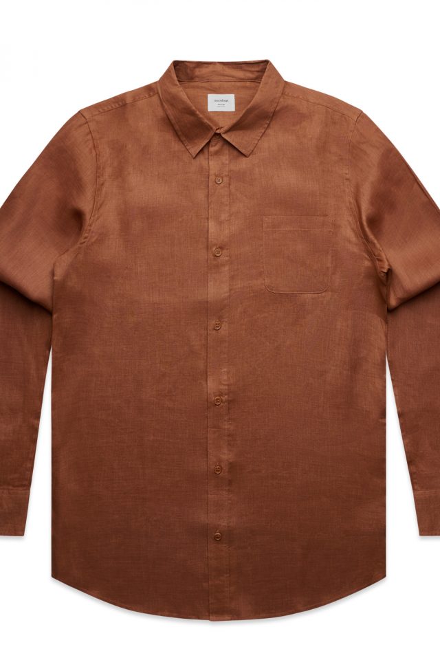 Men's AS Colour Linen Long Sleeve Shirt - Clay