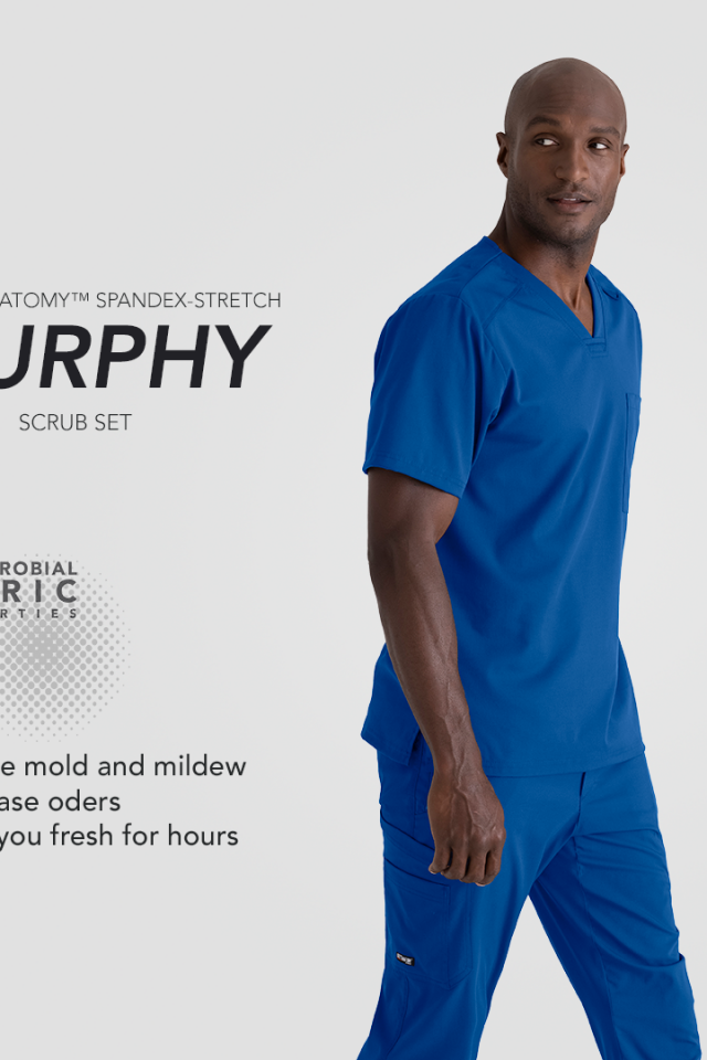 Mens Grey’s Anatomy Stretch Murphy Scrub Top – Black - The Uniform Edit