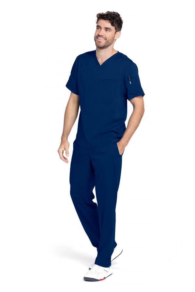 Mens Grey's Anatomy Stretch Wesley Scrub Top - Indigo - Image 3