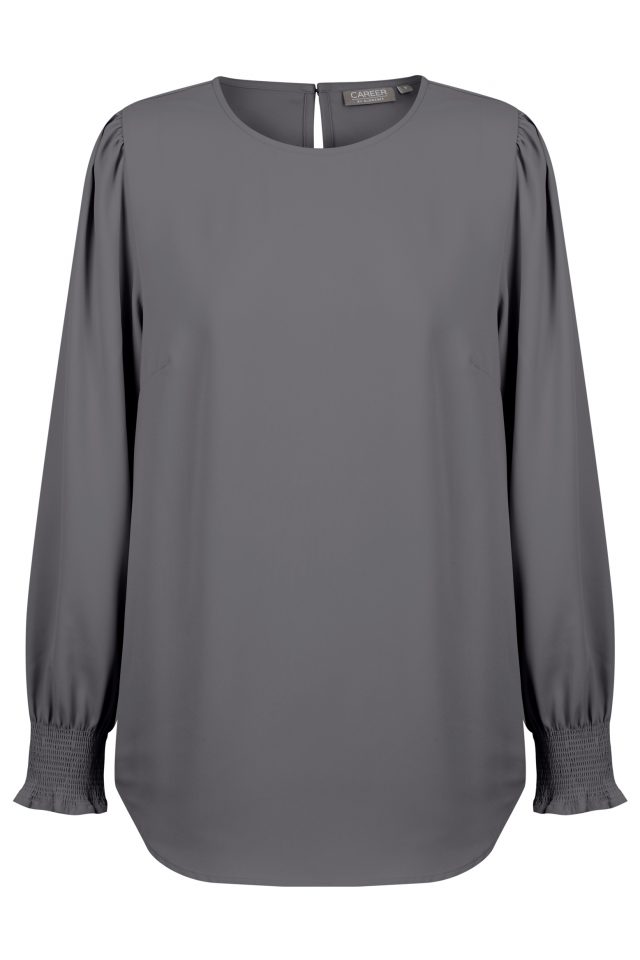 Freya Blouse - Shirred Cuff Soft Top Charcoal - Uniform Edit