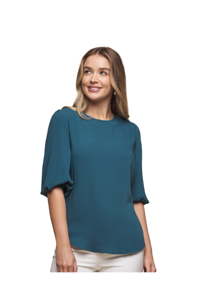Women's Poppy Puff Sleeve Top Peacock - Image 3