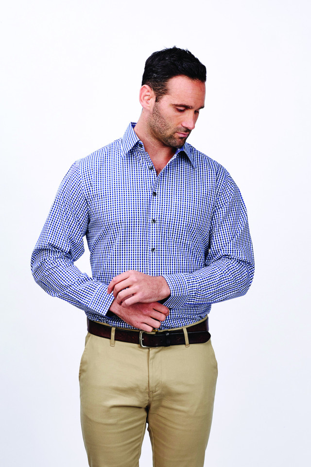 Men’s Hudson Long Sleeve Shirt Taupe/Black/White - Image 2