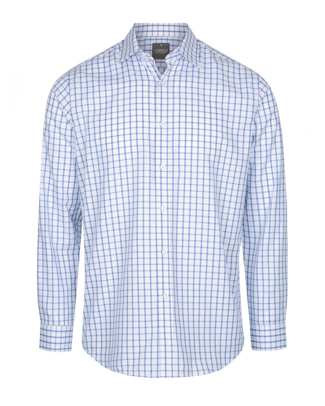 Mens Bourke Oxford Check Long Sleeve Shirt Blue