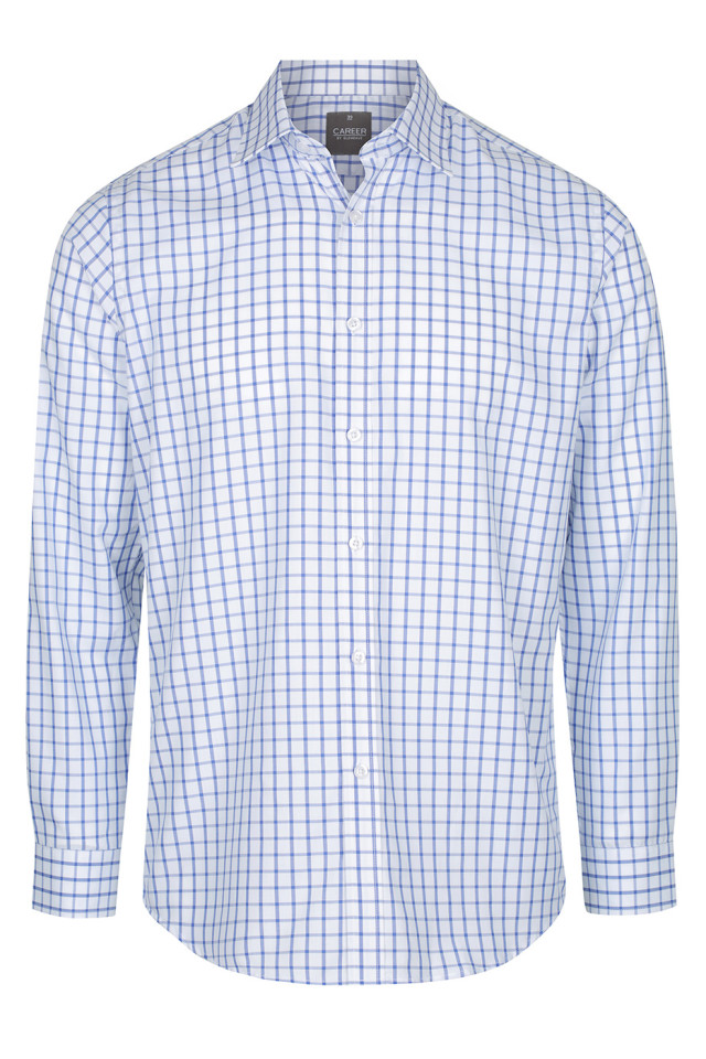 Mens Bourke Oxford Check Long Sleeve Shirt Blue