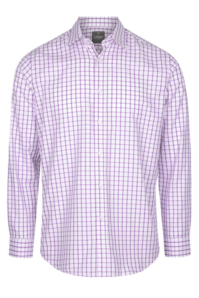Mens Bourke Oxford Check Long Sleeve Shirt Lilac