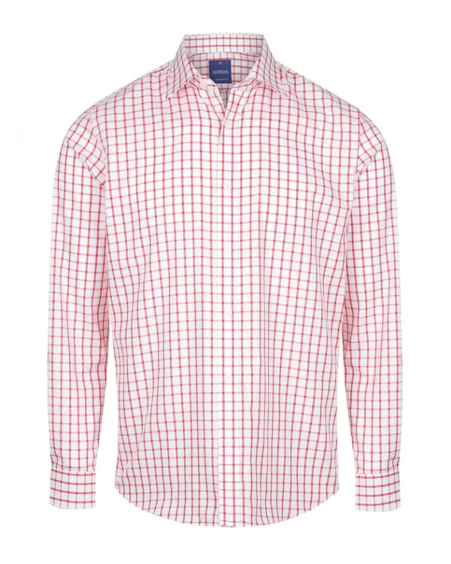 Mens Bourke Oxford Check Long Sleeve Shirt Red