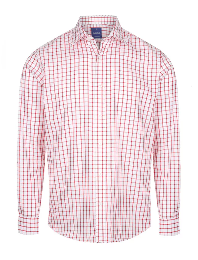 Mens Bourke Oxford Check Long Sleeve Shirt Red