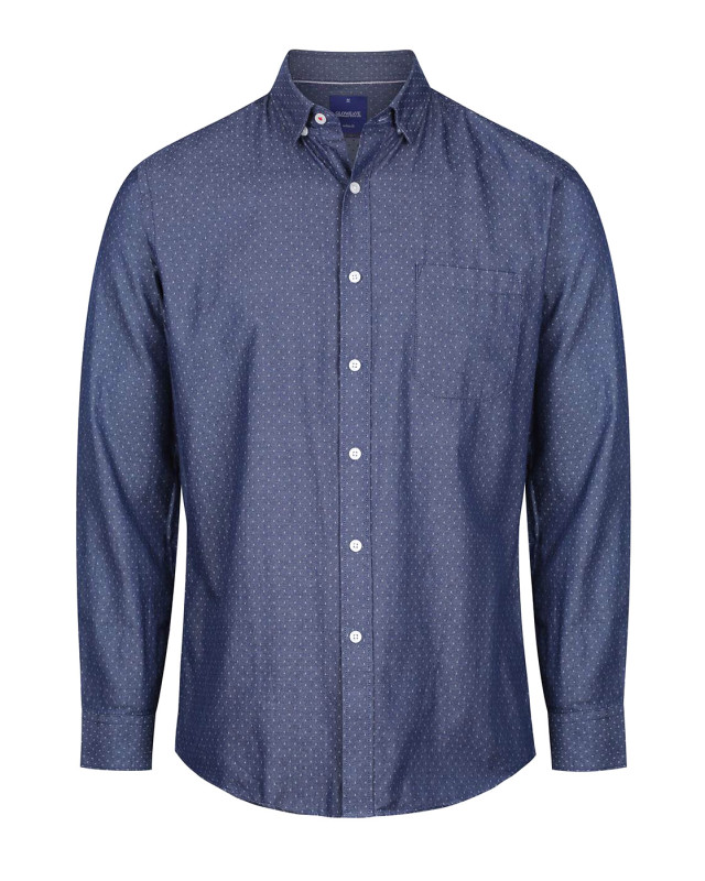 Mens Wellington Denim Dobby Long Sleeve Shirt Navy