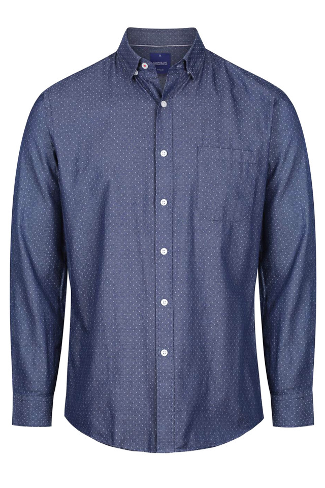 Mens Wellington Denim Dobby Long Sleeve Shirt Navy