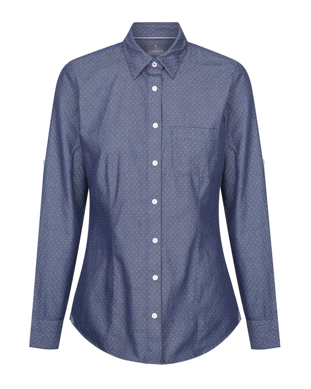 Womens Wellington Denim Dobby Long Sleeve Shirt Navy