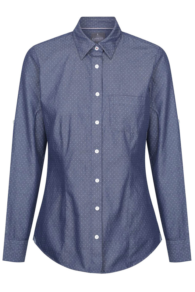 Womens Wellington Denim Dobby Long Sleeve Shirt Navy