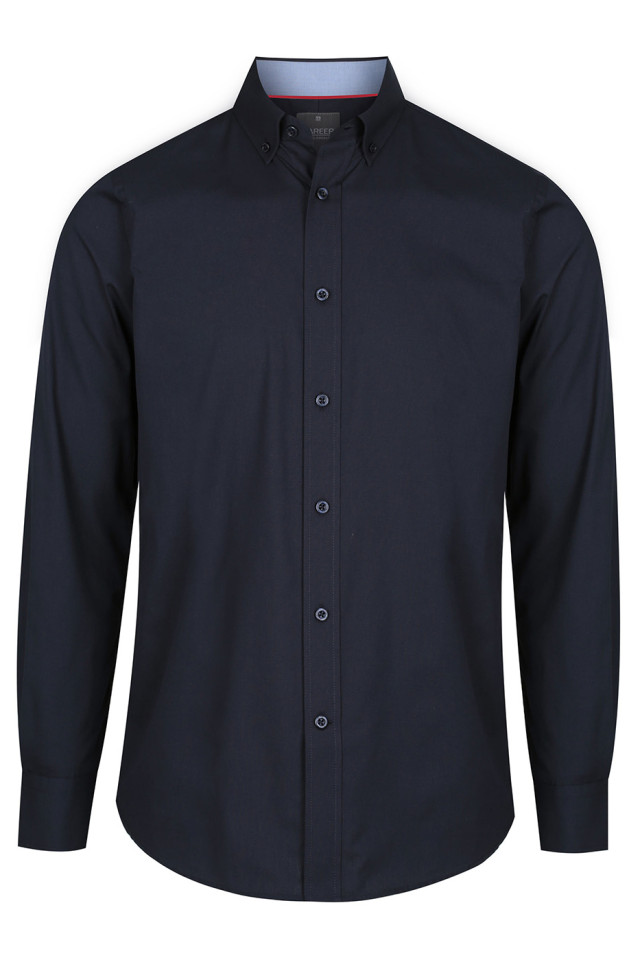 Mens Bradford Fine Oxford Long Sleeve Slim Fit Shirt Navy